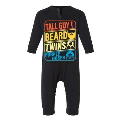 Tall Guy Beard Twins Purple Hoser Funny Infant Fleece One Piece