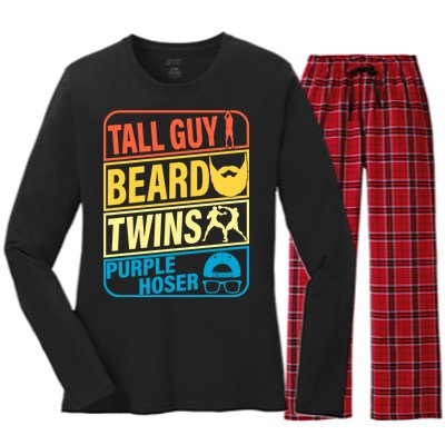 Tall Guy Beard Twins Purple Hoser Funny Women's Long Sleeve Flannel Pajama Set 