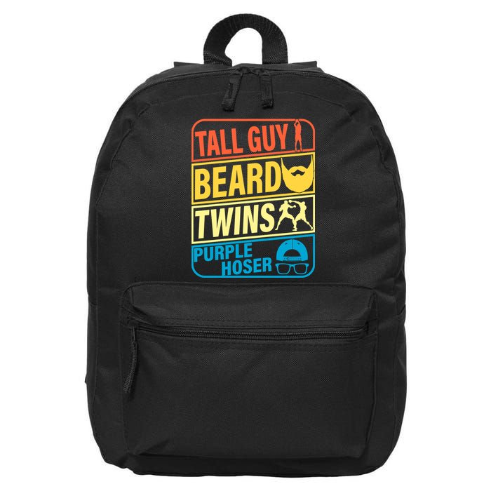 Tall Guy Beard Twins Purple Hoser Funny 16 in Basic Backpack