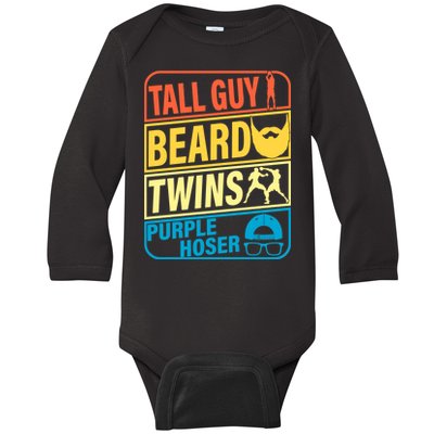 Tall Guy Beard Twins Purple Hoser Funny Baby Long Sleeve Bodysuit