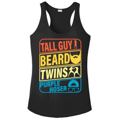 Tall Guy Beard Twins Purple Hoser Funny Ladies PosiCharge Competitor Racerback Tank