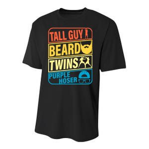 Tall Guy Beard Twins Purple Hoser Funny Youth Performance Sprint T-Shirt