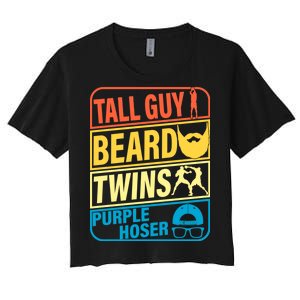 Tall Guy Beard Twins Purple Hoser Funny Women's Crop Top Tee