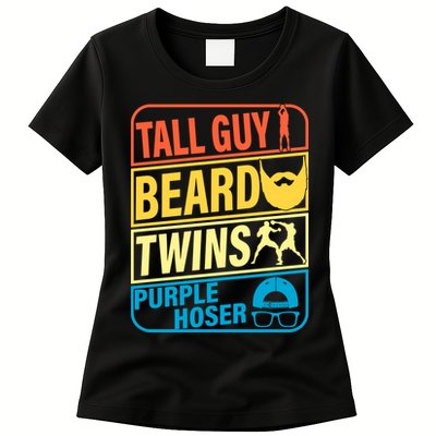 Tall Guy Beard Twins Purple Hoser Funny Womens T-Shirt