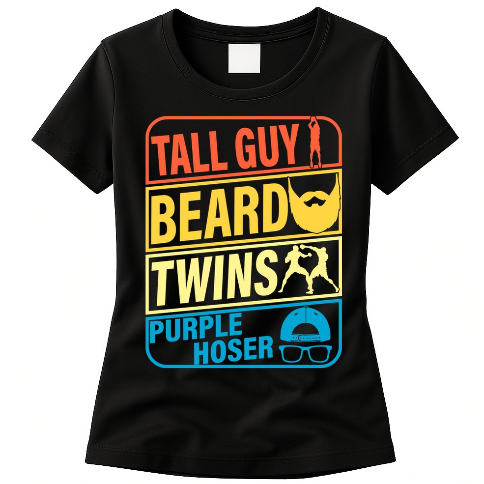 Tall Guy Beard Twins Purple Hoser Funny Womens T-Shirt