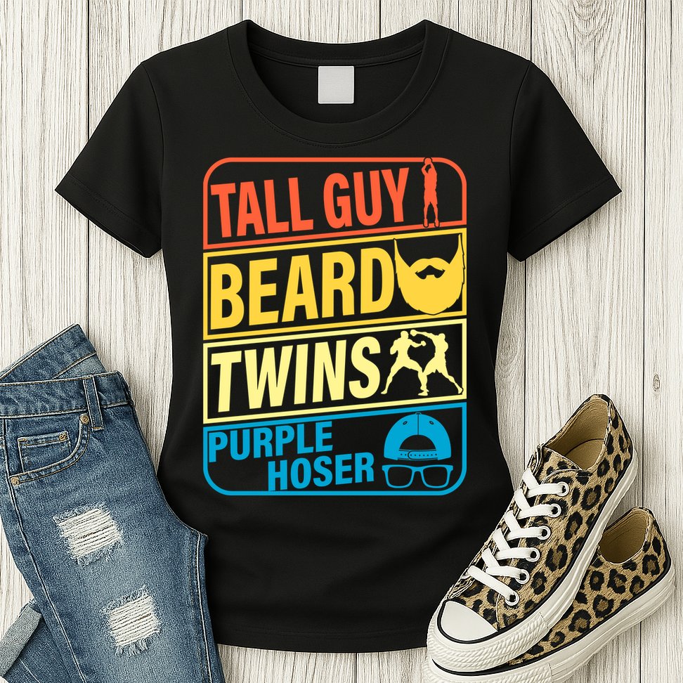 Tall Guy Beard Twins Purple Hoser Funny Womens T-Shirt