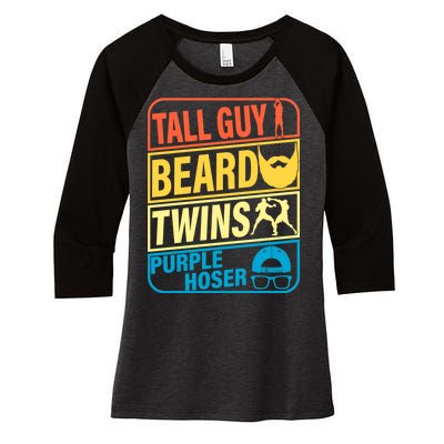 Tall Guy Beard Twins Purple Hoser Funny Women's Tri-Blend 3/4-Sleeve Raglan Shirt