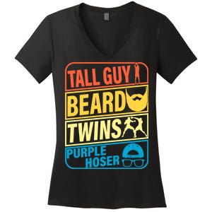 Tall Guy Beard Twins Purple Hoser Funny Women's V-Neck T-Shirt