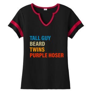 Tall Guy Beard Twins Purple Hoser Funny Meme Ladies Halftime Notch Neck Tee