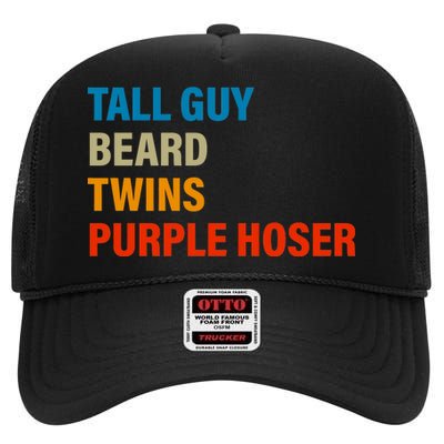 Tall Guy Beard Twins Purple Hoser Funny Meme High Crown Mesh Back Trucker Hat