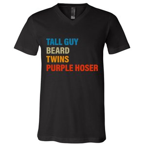 Tall Guy Beard Twins Purple Hoser Funny Meme V-Neck T-Shirt