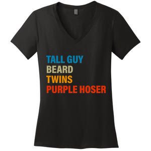 Tall Guy Beard Twins Purple Hoser Funny Meme Women's V-Neck T-Shirt