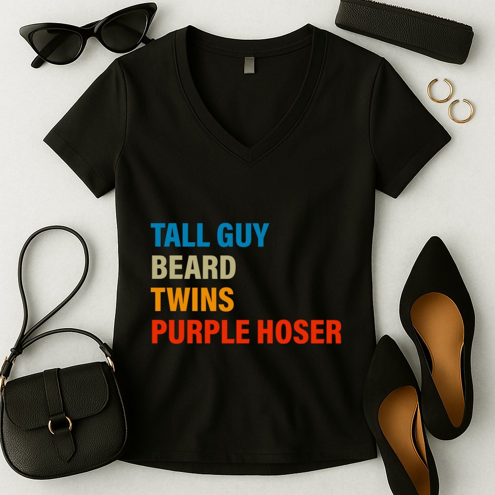 Tall Guy Beard Twins Purple Hoser Funny Meme Women's V-Neck T-Shirt