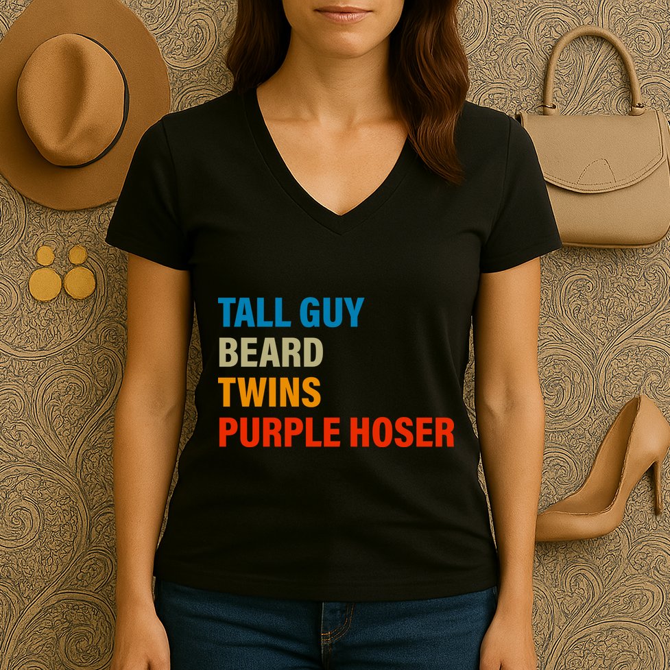 Tall Guy Beard Twins Purple Hoser Funny Meme Women's V-Neck T-Shirt