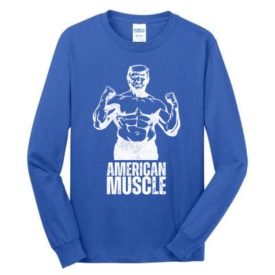 Trump American Muscle Funny Tds Vintage Workout Gym Patriot Gift Tall Long Sleeve T-Shirt