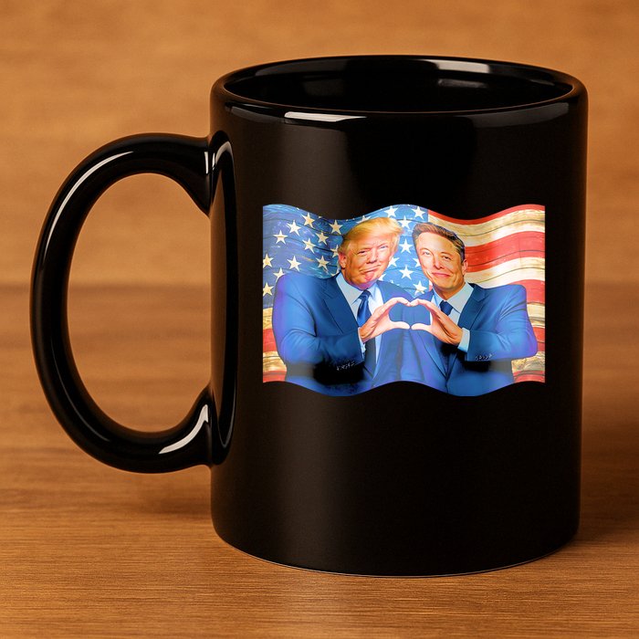 Trump And Musk One Heart Team Funny United States Flag 11oz C Handle Ceramic Mug