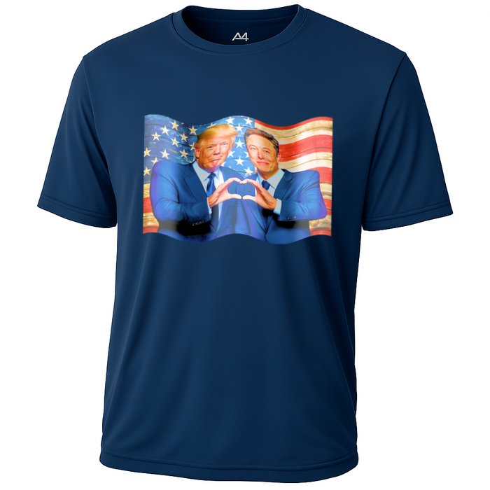 Trump And Musk One Heart Team Funny United States Flag Cooling Performance Crew T-Shirt