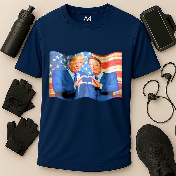 Trump And Musk One Heart Team Funny United States Flag Cooling Performance Crew T-Shirt