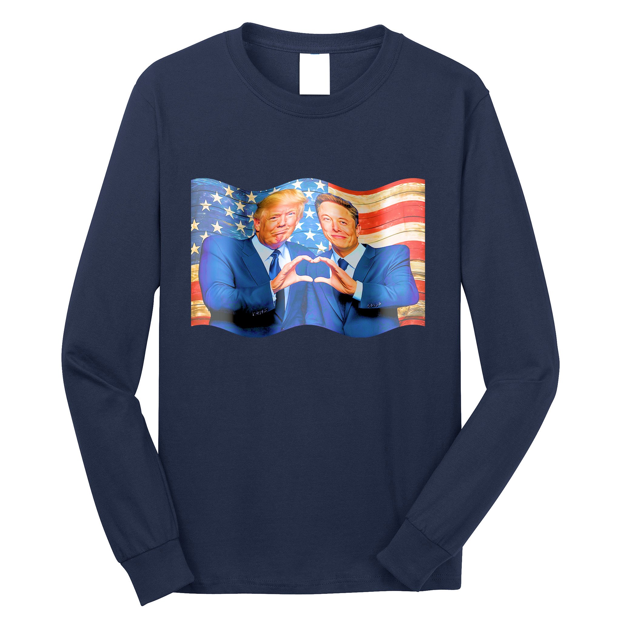 Trump And Musk One Heart Team Funny United States Flag Long Sleeve Shirt