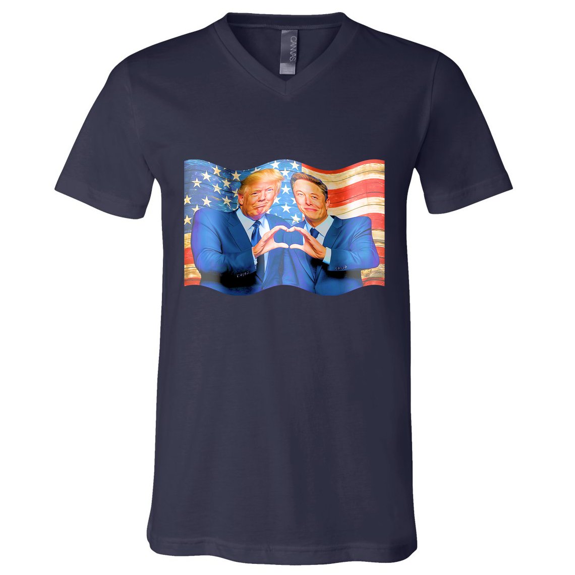 Trump And Musk One Heart Team Funny United States Flag V-Neck T-Shirt