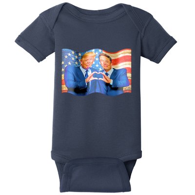 Trump And Musk One Heart Team Funny United States Flag Baby Bodysuit