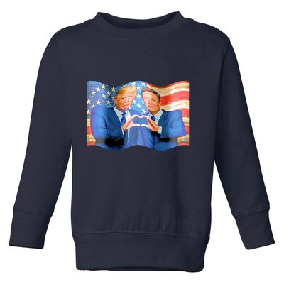 Trump And Musk One Heart Team Funny United States Flag Toddler Sweatshirt