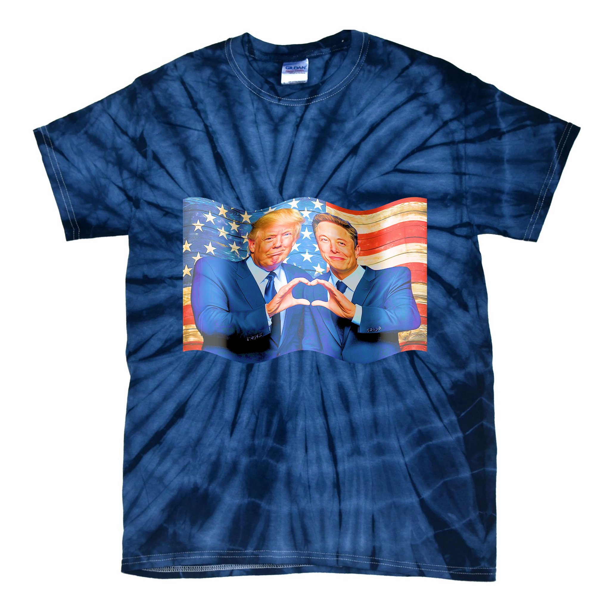 Trump And Musk One Heart Team Funny United States Flag Tie-Dye T-Shirt