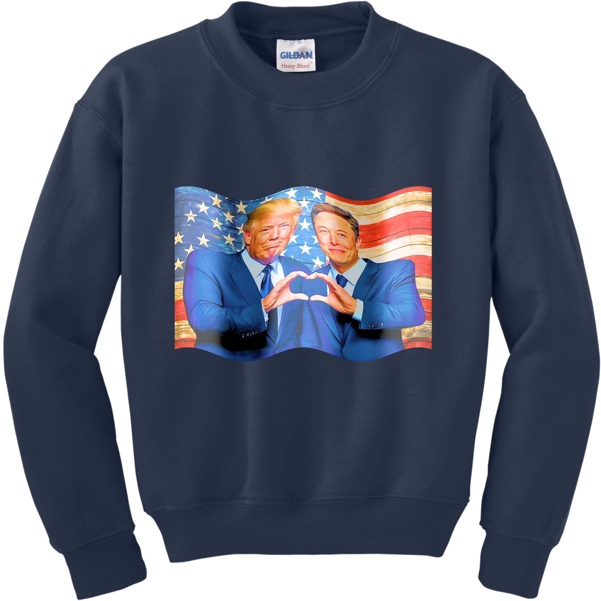 Trump And Musk One Heart Team Funny United States Flag Kids Sweatshirt