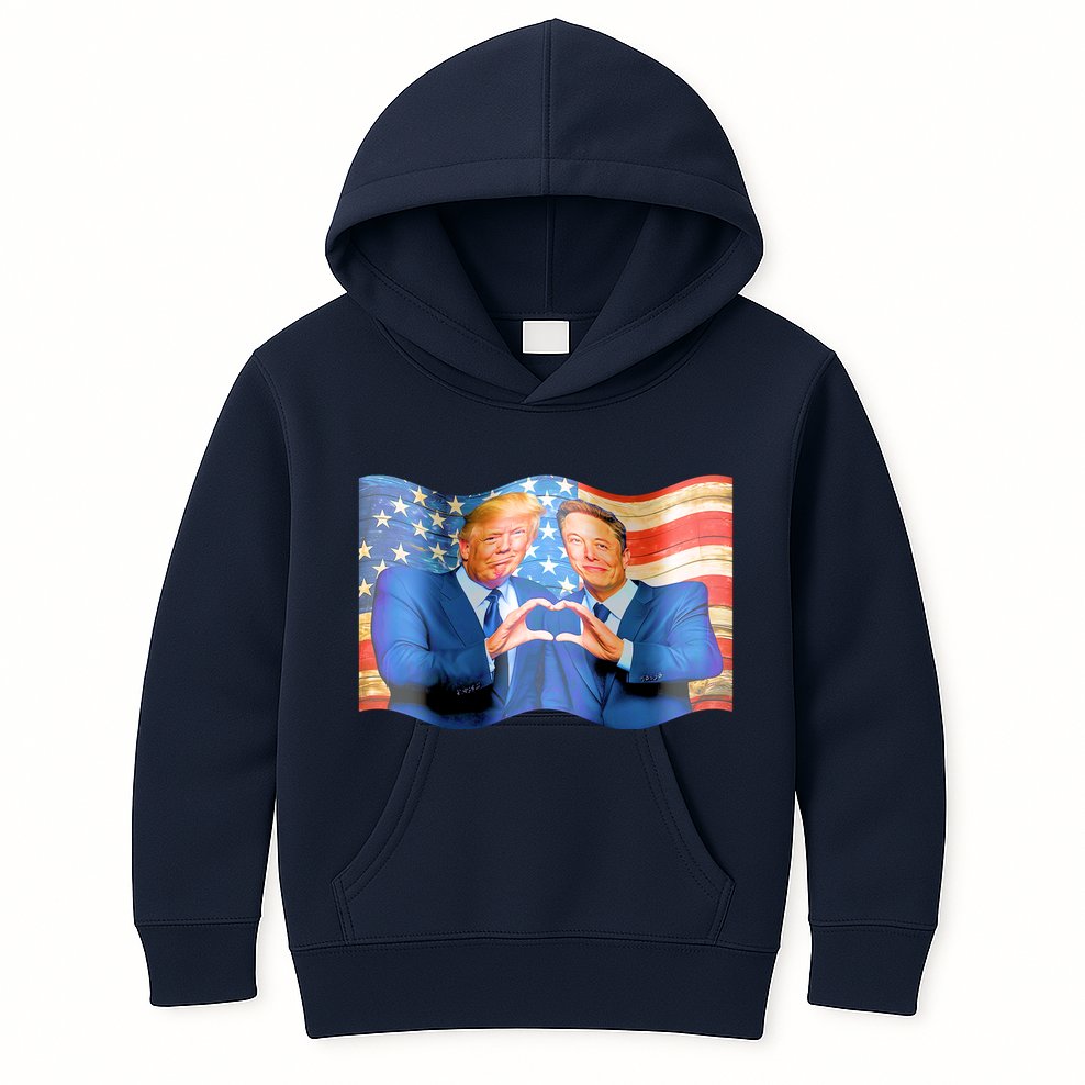 Trump And Musk One Heart Team Funny United States Flag Kids Hoodie