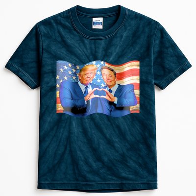 Trump And Musk One Heart Team Funny United States Flag Kids Tie-Dye T-Shirt