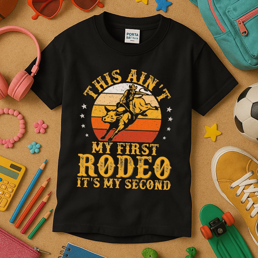 This AinT My First Rodeo ItS My Second Bull Riding Art Kids T-Shirt