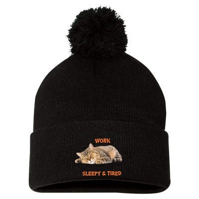 The Are Making Me Work Even Though I Am So Sleepy And Tired Cute Cat Pom Pom 12in Knit Beanie