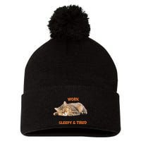 The Are Making Me Work Even Though I Am So Sleepy And Tired Cute Cat Pom Pom 12in Knit Beanie