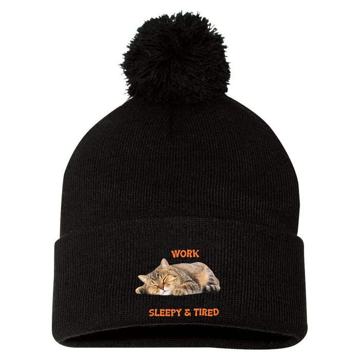 The Are Making Me Work Even Though I Am So Sleepy And Tired Cute Cat Pom Pom 12in Knit Beanie