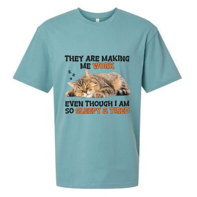 The Are Making Me Work Even Though I Am So Sleepy And Tired Cute Cat Sueded Cloud Jersey T-Shirt