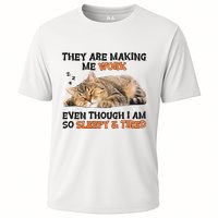 The Are Making Me Work Even Though I Am So Sleepy And Tired Cute Cat Performance Shirt