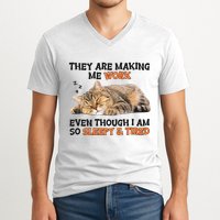 The Are Making Me Work Even Though I Am So Sleepy And Tired Cute Cat V-Neck T-Shirt