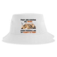 The Are Making Me Work Even Though I Am So Sleepy And Tired Cute Cat Sustainable Bucket Hat
