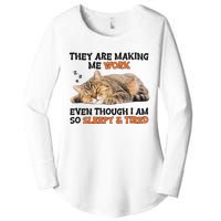 The Are Making Me Work Even Though I Am So Sleepy And Tired Cute Cat Women's Perfect Tri Tunic Long Sleeve Shirt