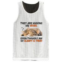The Are Making Me Work Even Though I Am So Sleepy And Tired Cute Cat Mesh Reversible Basketball Jersey Tank