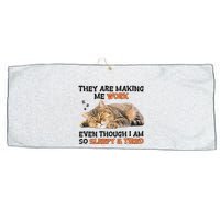 The Are Making Me Work Even Though I Am So Sleepy And Tired Cute Cat Large Microfiber Waffle Golf Towel