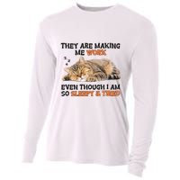 The Are Making Me Work Even Though I Am So Sleepy And Tired Cute Cat Cooling Performance Long Sleeve Crew