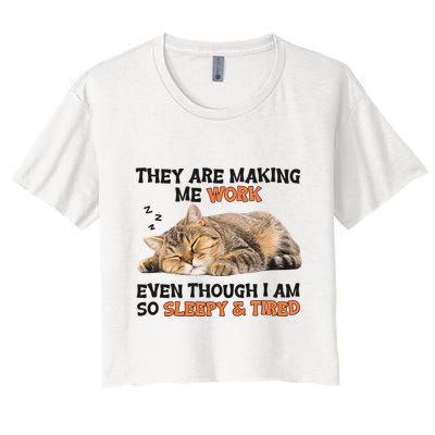 The Are Making Me Work Even Though I Am So Sleepy And Tired Cute Cat Crop Top