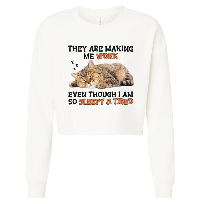 The Are Making Me Work Even Though I Am So Sleepy And Tired Cute Cat Cropped Pullover Crew