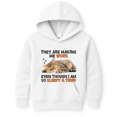 The Are Making Me Work Even Though I Am So Sleepy And Tired Cute Cat Kids Hoodie
