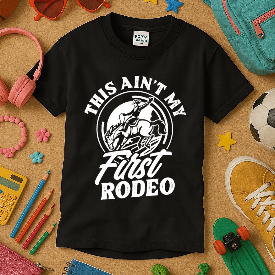 This Ain't My First Rodeo Funny Cowboy Rodeo Bull Rider Kids T-Shirt