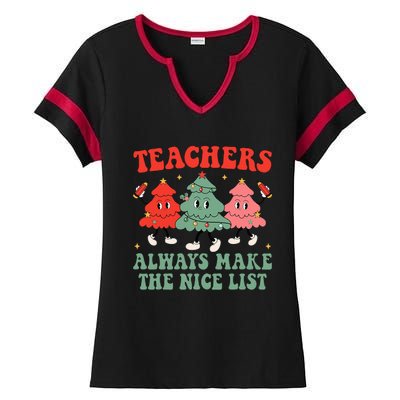 Teachers Always Make The Nice List Teacher Christmas Xmas Ladies Halftime Notch Neck Tee