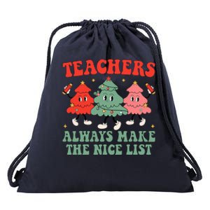 Teachers Always Make The Nice List Teacher Christmas Xmas Drawstring Bag