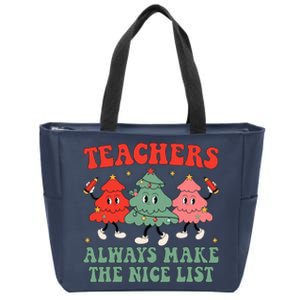 Teachers Always Make The Nice List Teacher Christmas Xmas Zip Tote Bag