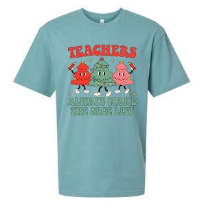 Teachers Always Make The Nice List Teacher Christmas Xmas Sueded Cloud Jersey T-Shirt